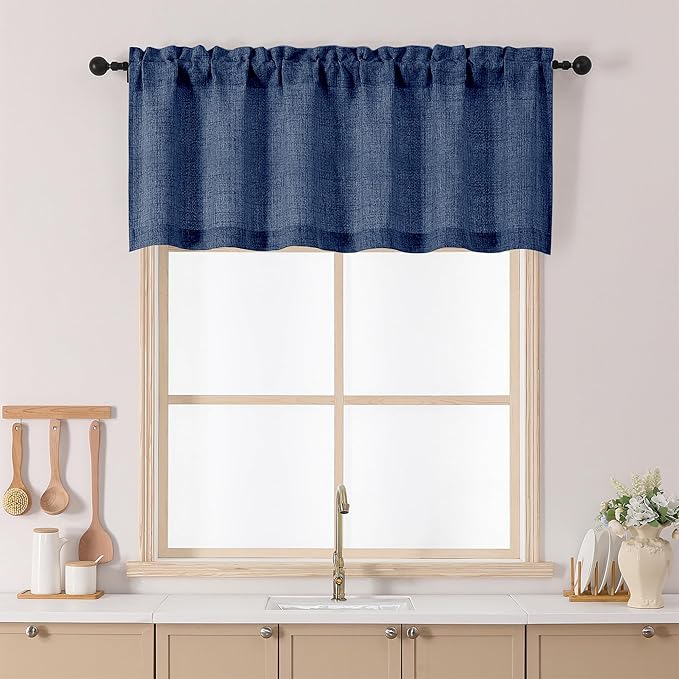 Chyhomenyc Navy Blue Kitchen Curtains 22 Inch Length, Light Filtering Faux by Chyhomenyc
