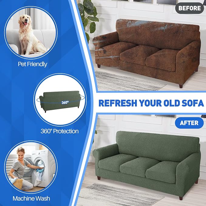 MAXIJIN 4 Piece Couch Covers for 3 Cushion Couch Super Stretch Non Slip Couch - Image 4
