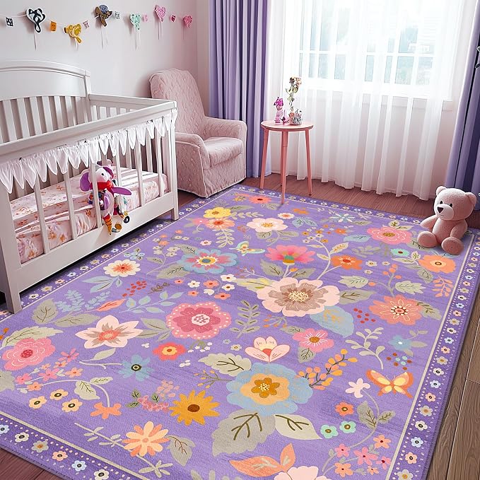 RELEANY Floral Nursery 3x5 Area Rugs Washable Print Boho Cute Carpet Non Slip - Image 8