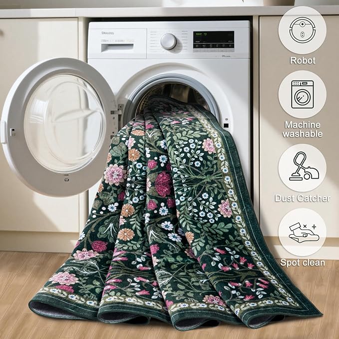 Area Rug Living Room Rugs: Floral 4x6 Washable Rug Vintage Soft Boho Non-Slip - Image 6