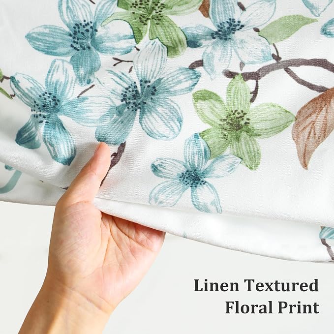 Leeva Flower Print Pleated Valance, Linen Textured Rod Pocket Window Curtain - Image 6