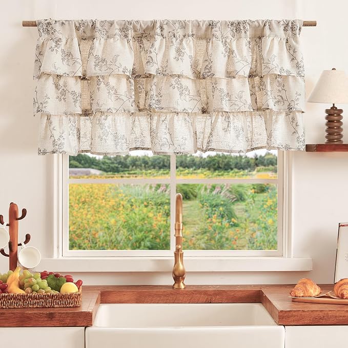 jinchan Ruffled Gray Floral Valance Curtain Shabbychic Linen Window Valance 18 - Image 2