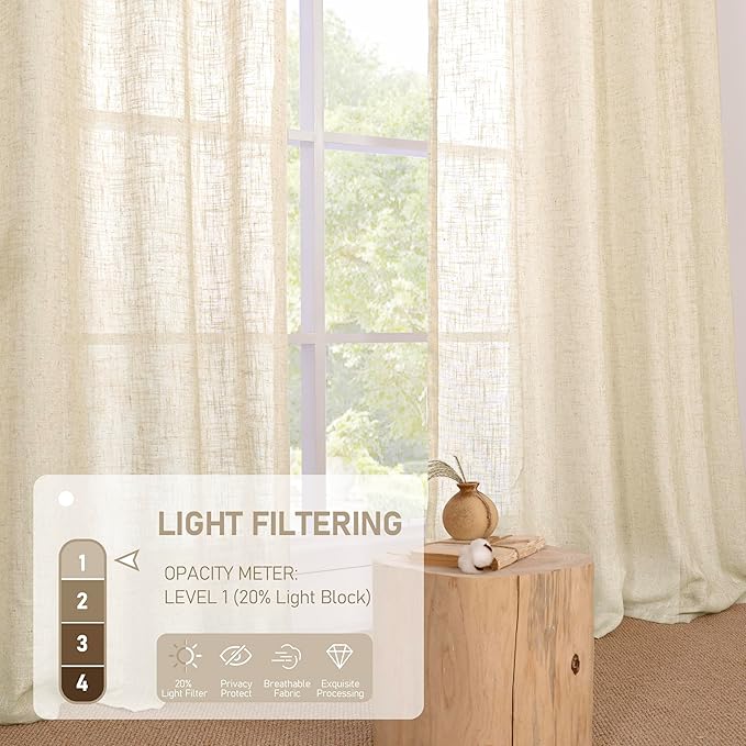 LAMIT Beige 72 inch Linen Curtains 2 Panels Set - Image 4