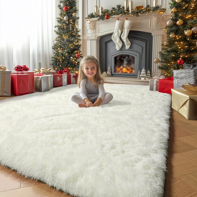 Amdrebio Ivory White Rugs for Bedroom Living Room, Soft Indoor Modern Area Rug by Amdrebio