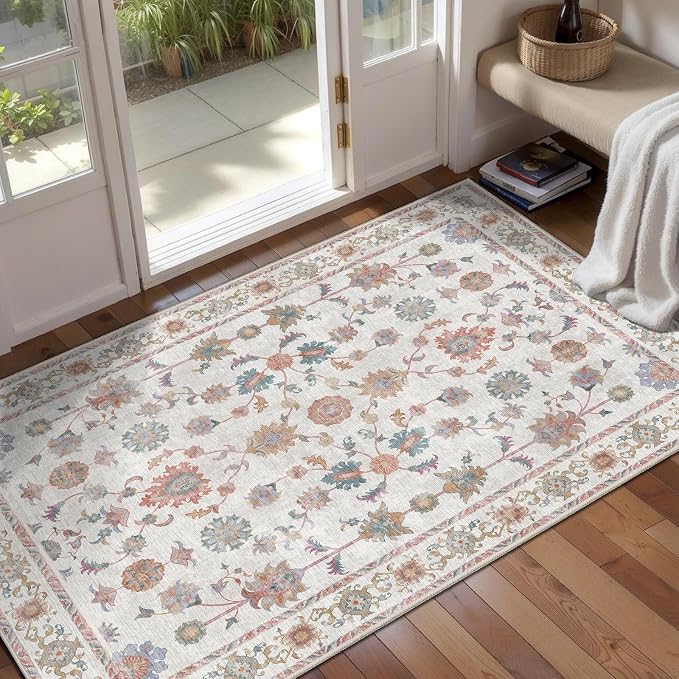 Tangsoo 2x4 Washable Rug for Entryway, Vintage Floral Entry Rug Non Slip by Tangsoo