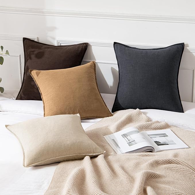 MIULEE Decorative Linen Euro Sham Pillow Covers 22x22 Inch Brown Boho Farmhouse - Image 4