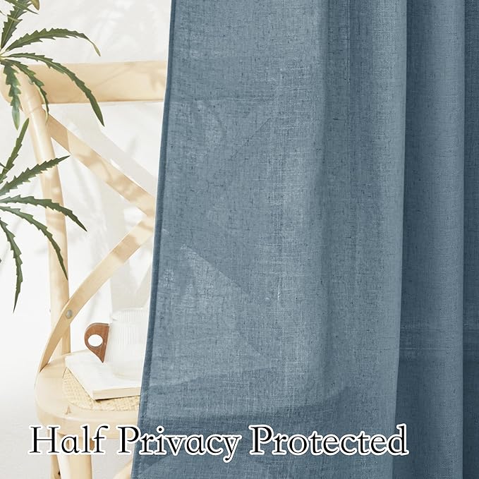 RYB HOME Cafe Curtains 24 inches Length, Linen Sheer Short Curtains - Image 4