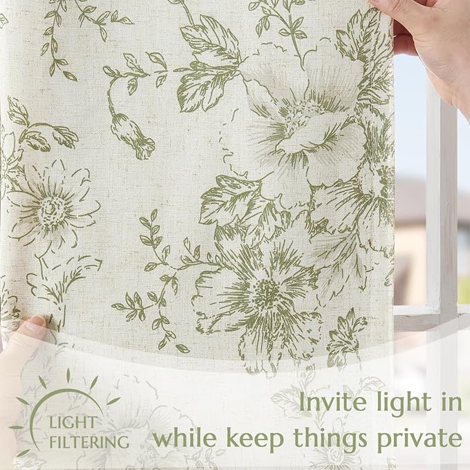 jinchan Tie Up Curtain Double Layer Linen Roman Shades Valance Curtain Floral - Image 3