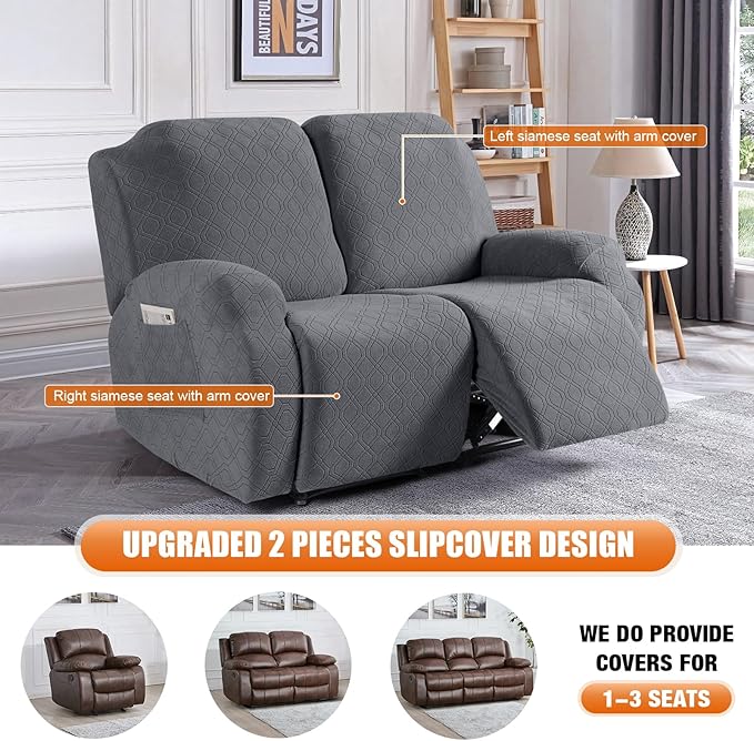 VANSOFY Recliner Cover, 2-Pieces Stretch Reclining Couch Cover - Image 3