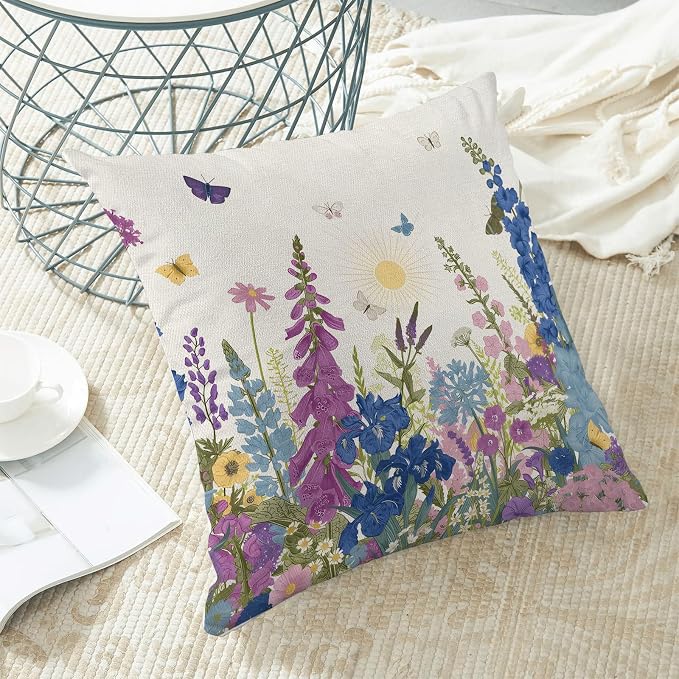 AEIOAE Spring Pillow Covers 18x18 Inch Set of 2, Seasonal Floral Plant Outdoor - Image 4