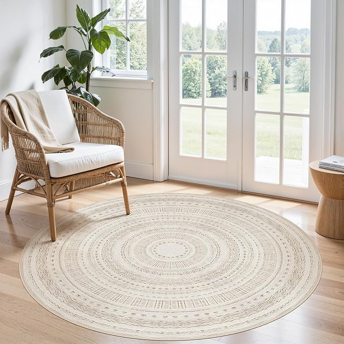 cotiled 5x5 Round Area Rug Living Room: Washable Boho Rugs by COTILED