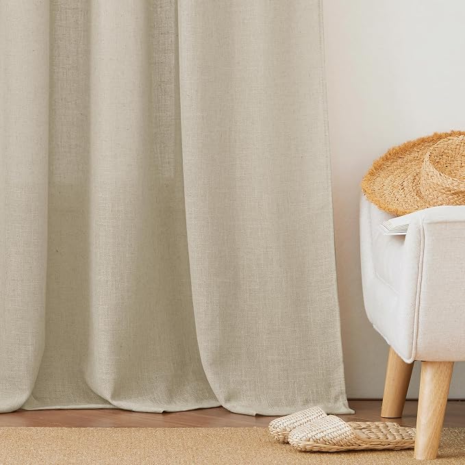 RYB HOME Linen Textured Curtains Semi Sheer Window Curtains Light Filtering - Image 6