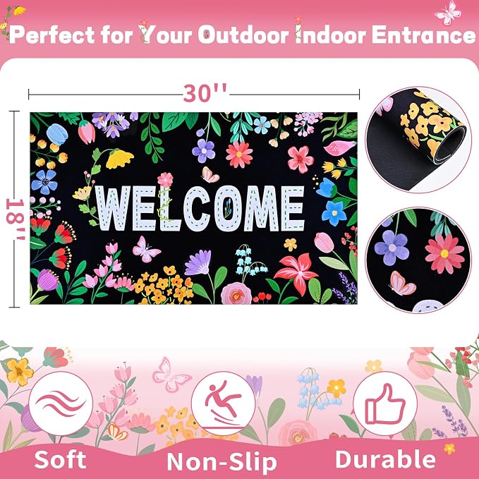 Likiyol Floral Door Mat Outside Entrance, Colorful Flower Welcome Mat Front - Image 2