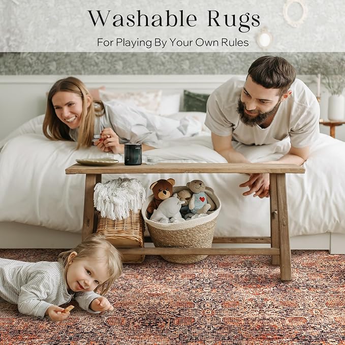 Phantoscope Washable Area Rug 8'x10' Non-Slip, Vintage Neutral Xmas Rugs - Image 8