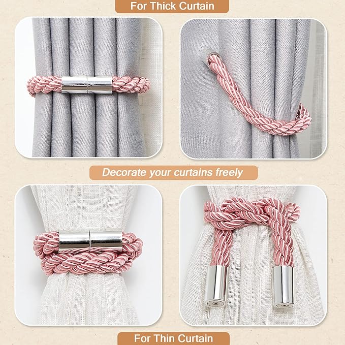 NICEEC 4 Pack Strong Magnetic Curtain Tiebacks Modern Simple Style Drape Tie - Image 6