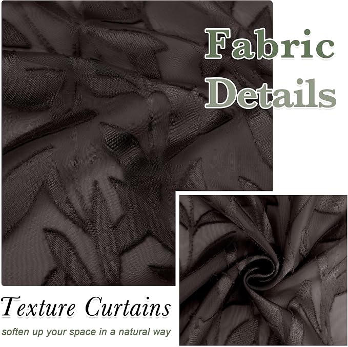Lecloud Leia Jacquard Textured Chocolate Brown Semi Sheer Curtain 45 Inch Length - Image 8