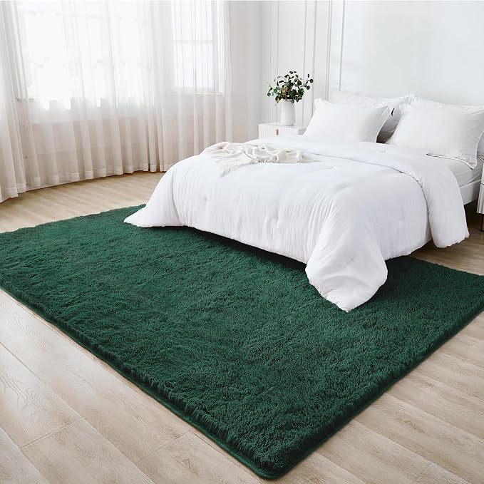 Litanika 8x10 Shag Area Rug for Living Room Bedroom, Emerald Dark Green High - Image 3