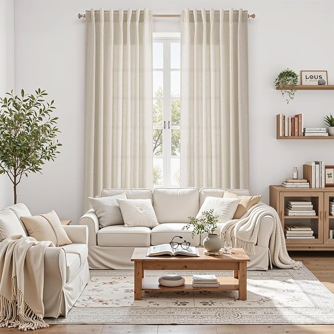 Boho Linen Curtains for Living Room 105 Inches Long Light Filtering Semi Sheer - Image 6