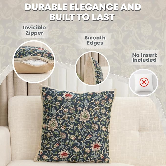 Charlotte Home Furnishings Throw Pillow Covers 16x16 in Blue Flowers Decorative - Image 2