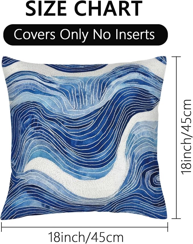 Navy Blue and White Wavy Throw Pillow Covers 18x18 Set of 2, Modern Abstract - Image 8