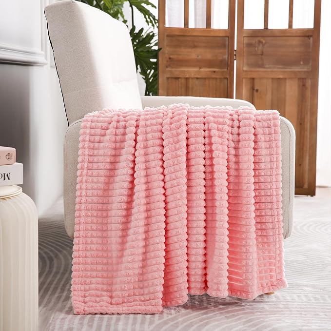 Puncuntex Flannel Fleece Throw Blanket Light Pink 90"×90", Super Soft Plush - Image 6
