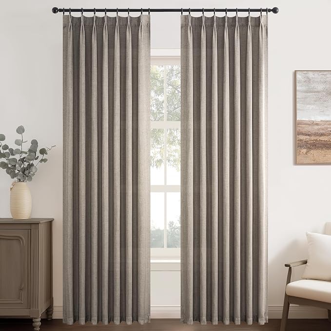 Topfinel 132 Inch Pinch Pleated Linen Curtains 2 Panels, Burlywood Semi Sheer - Image 9
