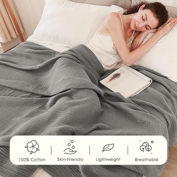 EMME Cotton Blanket Twin XL for Bed Soft Muslin Blankets 66"x90" Lightweight - Image 3