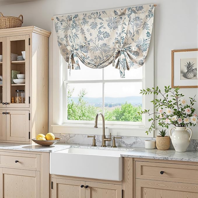 jinchan Linen Floral Tie up Shade Valance Curtains - Image 2