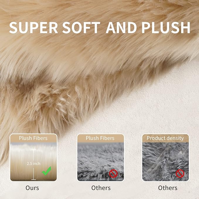 Fluffy Round Rug for Kids Room Beige Circle Faux Fur Area Rug for Bedroom - Image 7