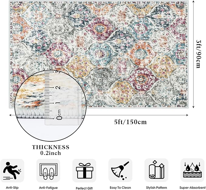 Lahome Moroccan Trellis Washable Small Area Rug, 3x5 Black Rug - Image 2