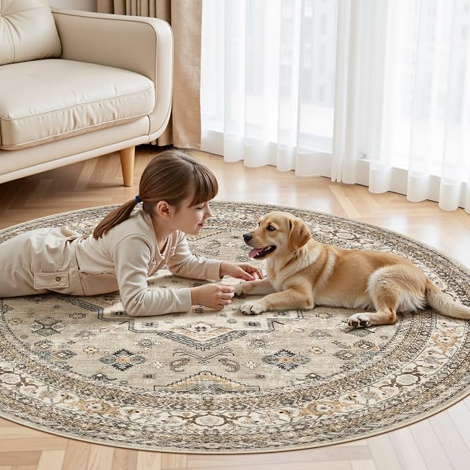 5ft Round Vintage Living Room Area Rug - Image 7