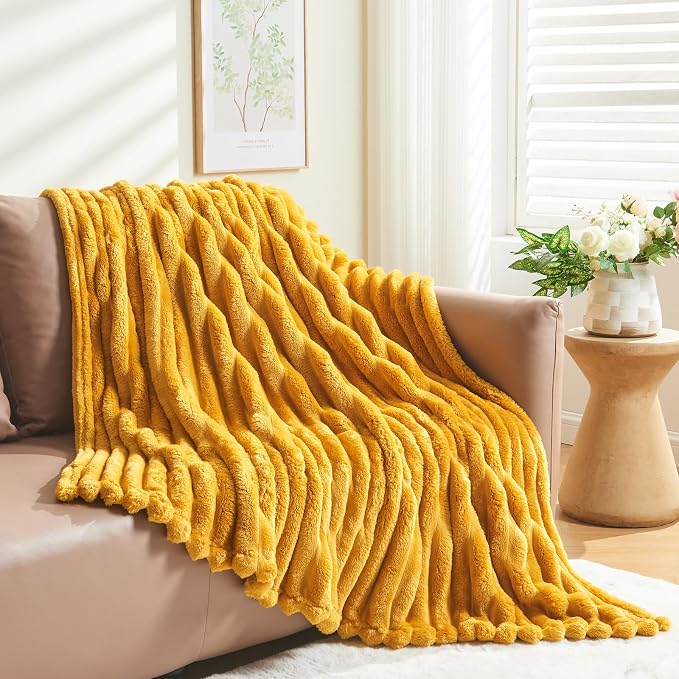 NEWCOSPLAY Super Soft Twin Blanket Mustard Yellow Premium Silky Flannel Fleece - Image 8