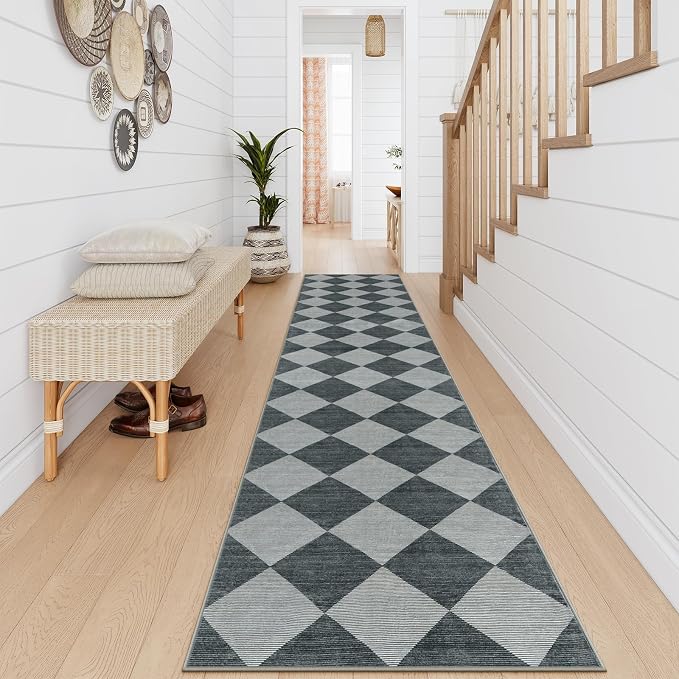 Beeiva Checkered Rug Runner for Hallways 2.5x12, Kitchen Runner Rugs Non Skid - Image 4