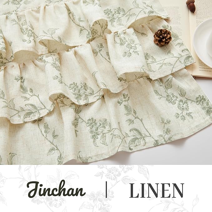 jinchan Ruffled Floral Valance Curtain Shabbychic Linen Window Valance 18 Inch - Image 6