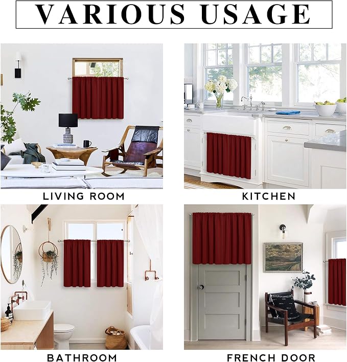 RYB HOME Basement Bathroom Kitchen Cafe Blackout Privacy Curtains, Short - Image 6