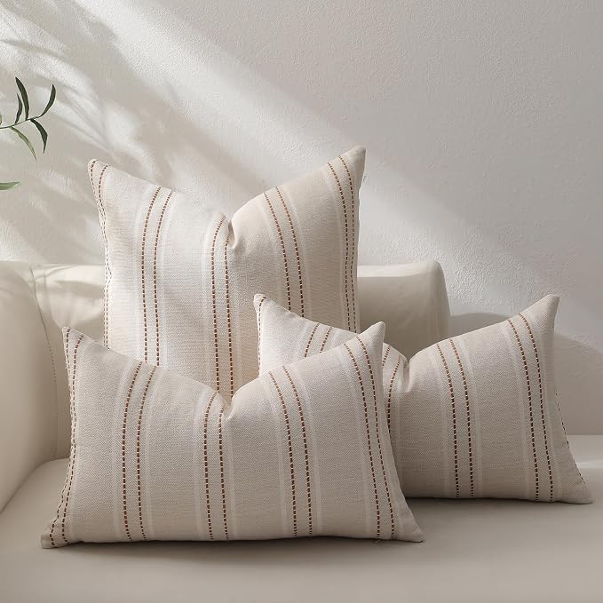 Hckot Fall Throw Pillow Covers 12x20 Set of 2 Striped Pillow Covers Textured - Image 2