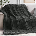Negwoo Chunky Knit Throw Blanket, Handmade Dark Grey Crochet Big Thick Blanket by Unknown