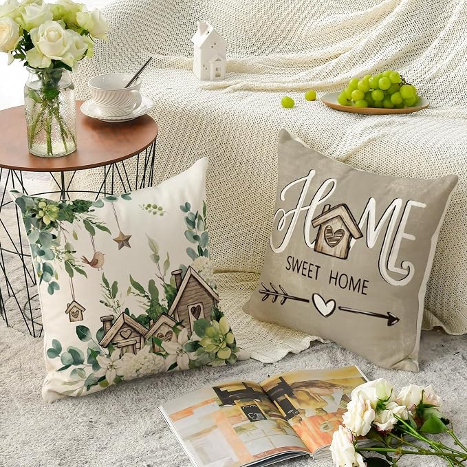 AVOIN colorlife Sweet Home Family is Everything Spring Floral Throw Pillow - Image 4