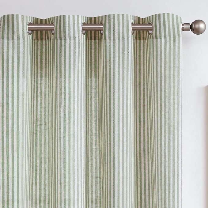 jinchan Linen Curtains for Living Room Green on Beige Striped Curtains for by JINCHAN