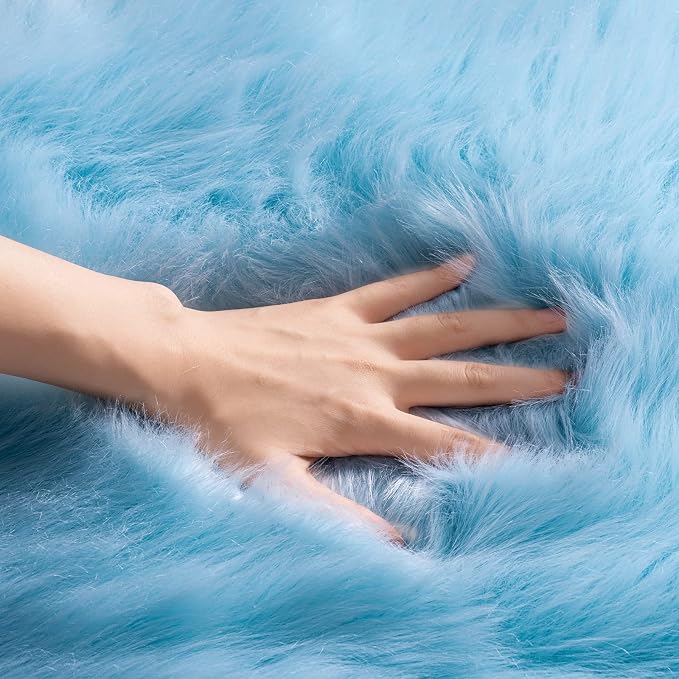 SERISSA Ultra Soft Fluffy Rug Sky Blue Faux Sheepskin Fur Rug Shaggy Couch - Image 4