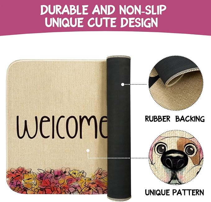 Spring Summer Door Mat, Floral Dog Indoor Outdoor Non-Slip Doormat, Entryway - Image 7