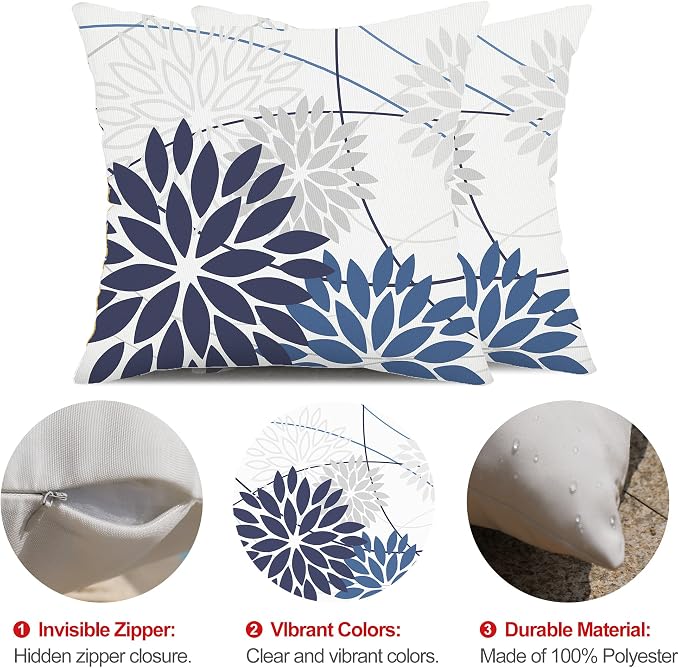 DFXSZ Blue Flower Pillow Covers 20x20 Inch Set of 2 Dark and Light Blue Colored - Image 6