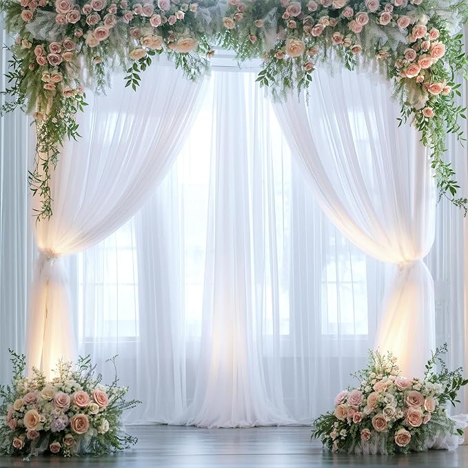 White Tulle Backdrop Curtain for Parties Wedding 10ft x 8ft Sheer Backdrop - Image 3