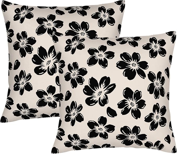 Decorative Black Floral Throw Pillow Covers 18 x 18 Inch Set of 2 by Unknown