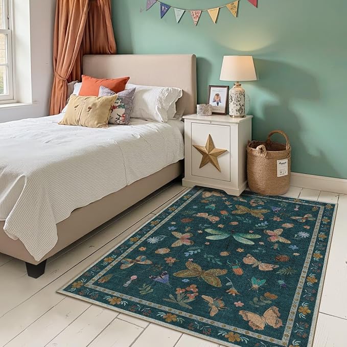Rugxara 3x5 Rug for Entryway Bedroom, Floral Vintage Retro Boho Throw Rug - Image 2