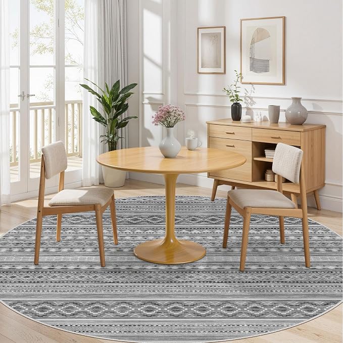 cotiled 8x8 Round Area Rug Living Room: Washable Boho Rugs - Image 4