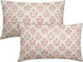 Pink Floral Pillow Covers 12x20 Inch Set of 2, Block Print Lumbar Flower Cream by Sivirary