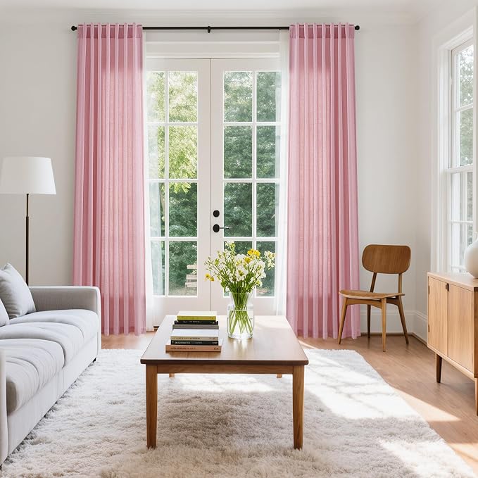 Nanspring Rose Linen Curtains 102 Inches Long 2 Panel Set Back Tab Rod Pocket - Image 7