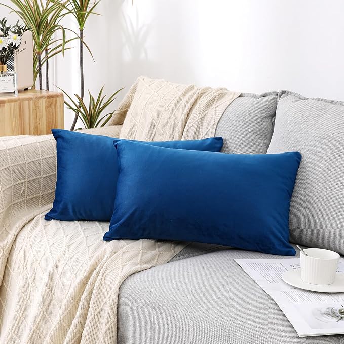 NiNi ALL Decorative Throw Pillow Covers Velvet 12x20 Inch Pack of 2 Blue - Image 2