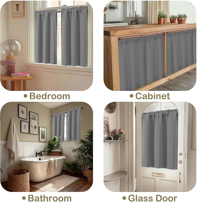 OVZME Grey Blackout Curtains for Small Window Treatment, Light Blocking Short - Image 5